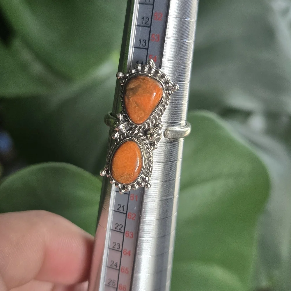 925 Silver and Orange Gemstone Ring - Picture 2 of 7